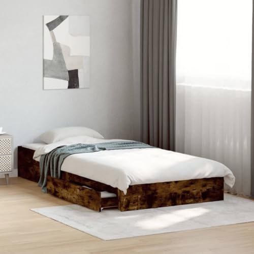 HUAKEHOM Bettgestell Bett mit Schubladen für Schlafzimmer Bettrahmen mit Lattenrost Schlafzimmerbett Einzelbett Räuchereiche 75x190 cm Holzwerkstoff HUAKEHOM Bettgestell Bett mit Schubladen für Schlafzimmer Bettrahmen mit Lattenrost Schlafzimmerbett Einzelbett Räuchereiche 75x190 cm Holzwerkstoff von HUAKEHOM