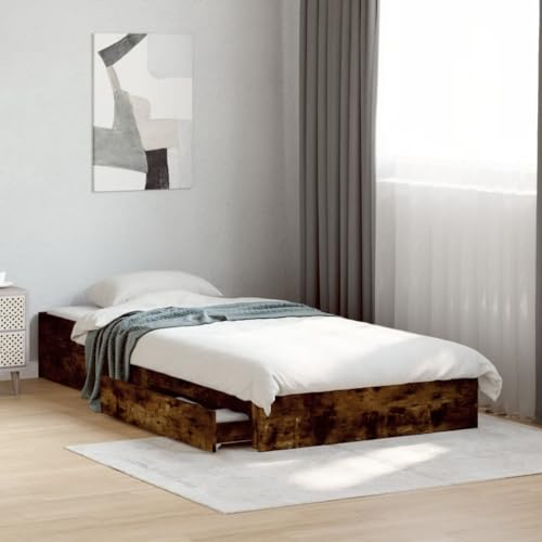HUAKEHOM Bettgestell Bett mit Schubladen für Schlafzimmer Bettrahmen mit Lattenrost Schlafzimmerbett Einzelbett Räuchereiche 90x190 cm Holzwerkstoff HUAKEHOM Bettgestell Bett mit Schubladen für Schlafzimmer Bettrahmen mit Lattenrost Schlafzimmerbett Einzelbett Räuchereiche 90x190 cm Holzwerkstoff von HUAKEHOM
