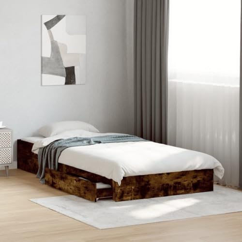 HUAKEHOM Bettgestell Bett mit Schubladen für Schlafzimmer Bettrahmen mit Lattenrost Schlafzimmerbett Einzelbett Räuchereiche 90x200cm Holzwerkstoff HUAKEHOM Bettgestell Bett mit Schubladen für Schlafzimmer Bettrahmen mit Lattenrost Schlafzimmerbett Einzelbett Räuchereiche 90x200cm Holzwerkstoff von HUAKEHOM