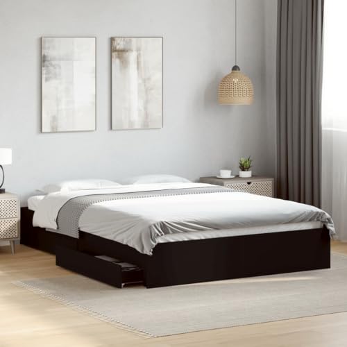 HUAKEHOM Bettgestell Bett mit Schubladen für Schlafzimmer Bettrahmen mit Lattenrost Schlafzimmerbett Einzelbett Schwarz 150x200 cm Holzwerkstoff HUAKEHOM Bettgestell Bett mit Schubladen für Schlafzimmer Bettrahmen mit Lattenrost Schlafzimmerbett Einzelbett Schwarz 150x200 cm Holzwerkstoff von HUAKEHOM