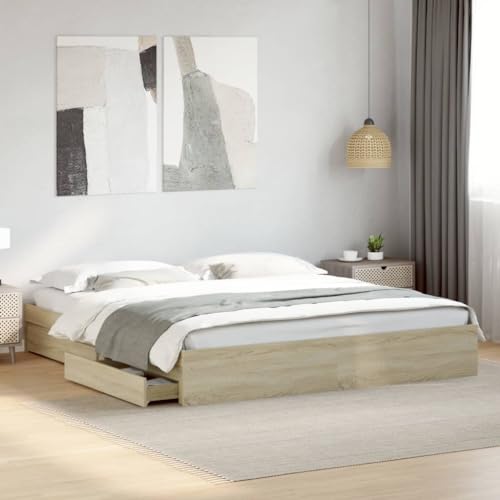 HUAKEHOM Bettgestell Bett mit Schubladen für Schlafzimmer Bettrahmen mit Lattenrost Schlafzimmerbett Einzelbett Sonoma-Eiche 180x200cm Holzwerkstoff HUAKEHOM Bettgestell Bett mit Schubladen für Schlafzimmer Bettrahmen mit Lattenrost Schlafzimmerbett Einzelbett Sonoma-Eiche 180x200cm Holzwerkstoff von HUAKEHOM