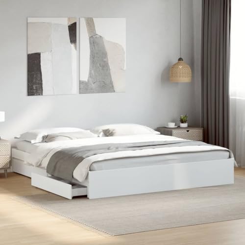 HUAKEHOM Bettgestell Bett mit Schubladen für Schlafzimmer Bettrahmen mit Lattenrost Schlafzimmerbett Einzelbett Weiß 180x200 cm Holzwerkstoff HUAKEHOM Bettgestell Bett mit Schubladen für Schlafzimmer Bettrahmen mit Lattenrost Schlafzimmerbett Einzelbett Weiß 180x200 cm Holzwerkstoff von HUAKEHOM