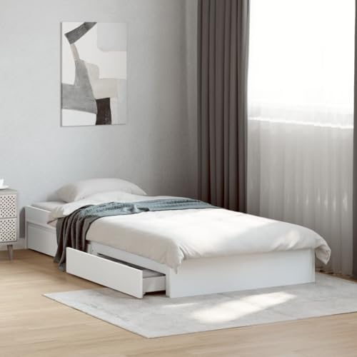 HUAKEHOM Bettgestell Bett mit Schubladen für Schlafzimmer Bettrahmen mit Lattenrost Schlafzimmerbett Einzelbett Weiß 75x190 cm Holzwerkstoff HUAKEHOM Bettgestell Bett mit Schubladen für Schlafzimmer Bettrahmen mit Lattenrost Schlafzimmerbett Einzelbett Weiß 75x190 cm Holzwerkstoff von HUAKEHOM