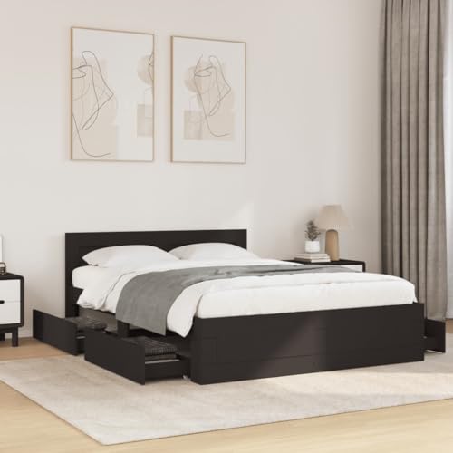 HUAKEHOM Bettgestell mit Kopfteil Bettrahmen mit Lattenrost Doppelbett Schlafzimmerbett mit Stauraum ohne Matratze Schwarz 120x200 cm von HUAKEHOM