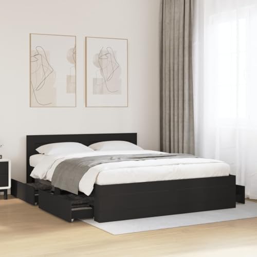 HUAKEHOM Bettgestell mit Kopfteil Bettrahmen mit Lattenrost Doppelbett Schlafzimmerbett mit Stauraum ohne Matratze Schwarz 160x200 cm von HUAKEHOM