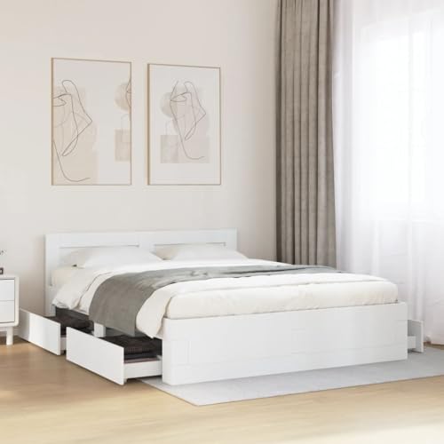 HUAKEHOM Bettgestell mit Kopfteil Bettrahmen mit Lattenrost Doppelbett Schlafzimmerbett mit Stauraum ohne Matratze Weiß 150x200 cm HUAKEHOM Bettgestell mit Kopfteil Bettrahmen mit Lattenrost Doppelbett Schlafzimmerbett mit Stauraum ohne Matratze Weiß 150x200 cm von HUAKEHOM