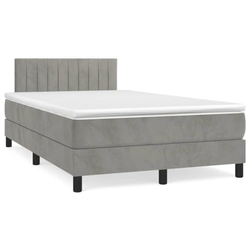 HUAKEHOM Boxspringbett Bett mit Matratze Kopfteil Polsterbett Schlafzimmerbett Bettgestell Lattenrost Hellgrau 120x190 cm Samt von HUAKEHOM