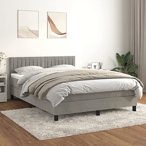 HUAKEHOM Boxspringbett Bett mit Matratze Kopfteil Polsterbett Schlafzimmerbett Bettgestell Lattenrost Hellgrau 140x200 cm Samt von HUAKEHOM