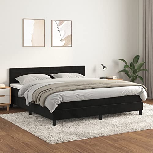 HUAKEHOM Boxspringbett mit Matratze Doppelbett Polsterbett Bett Hotelbett Bettrahmen Bettgestell Lattenrost Schlafzimmerbett Schwarz 160x200 cm Samt von HUAKEHOM