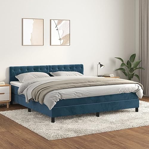 HUAKEHOM Boxspringbett mit Matratze Doppelbett Polsterbett Bett Hotelbett Bettrahmen Lattenrost Schlafzimmerbett Dunkelblau 160x200 cm Samt von HUAKEHOM