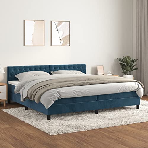 HUAKEHOM Boxspringbett mit Matratze Doppelbett Polsterbett Bett Hotelbett Bettrahmen Lattenrost Schlafzimmerbett Dunkelblau 200x200 cm Samt von HUAKEHOM