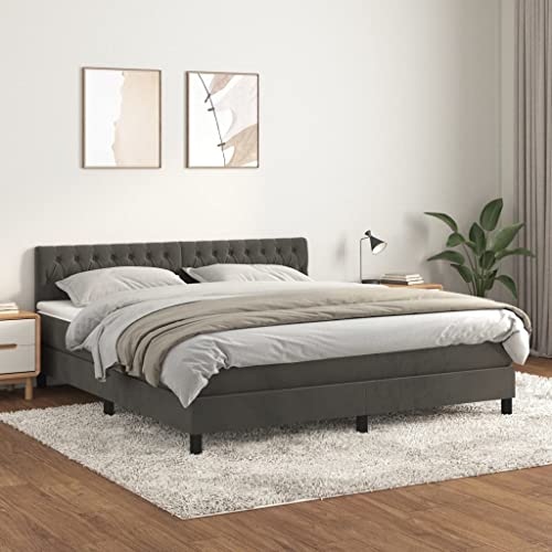 HUAKEHOM Boxspringbett mit Matratze Doppelbett Polsterbett Bett Hotelbett Bettrahmen Lattenrost Schlafzimmerbett Dunkelgrau 180x200 cm Samt von HUAKEHOM