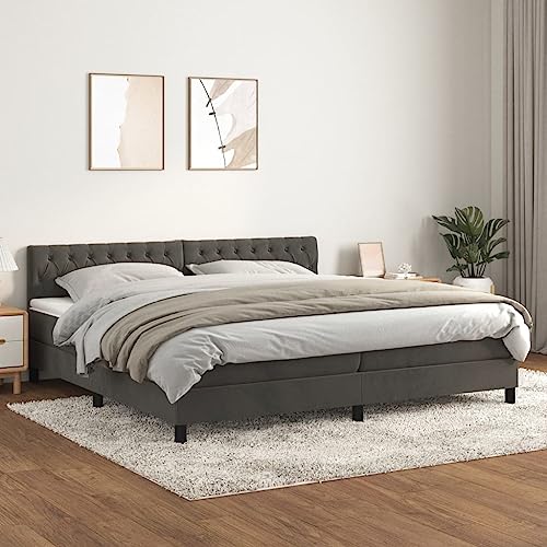 HUAKEHOM Boxspringbett mit Matratze Doppelbett Polsterbett Bett Hotelbett Bettrahmen Lattenrost Schlafzimmerbett Dunkelgrau 200x200 cm Samt von HUAKEHOM