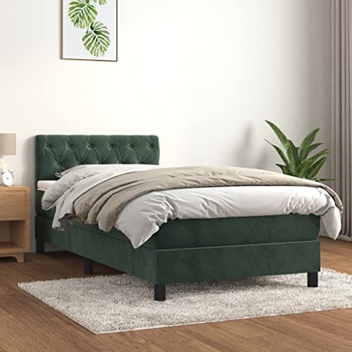 HUAKEHOM Boxspringbett mit Matratze Doppelbett Polsterbett Bett Hotelbett Bettrahmen Lattenrost Schlafzimmerbett Dunkelgrün 80x200 cm Samt von HUAKEHOM