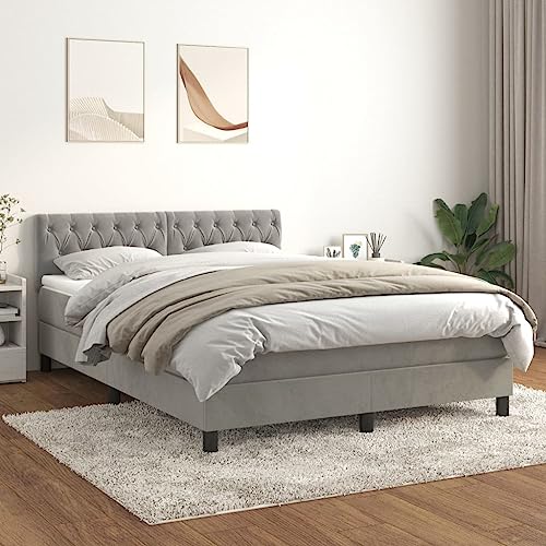 HUAKEHOM Boxspringbett mit Matratze Doppelbett Polsterbett Bett Hotelbett Bettrahmen Lattenrost Schlafzimmerbett Hellgrau 140x190 cm Samt von HUAKEHOM