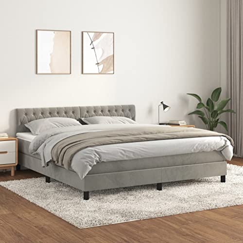 HUAKEHOM Boxspringbett mit Matratze Doppelbett Polsterbett Bett Hotelbett Bettrahmen Lattenrost Schlafzimmerbett Hellgrau 180x200 cm Samt von HUAKEHOM