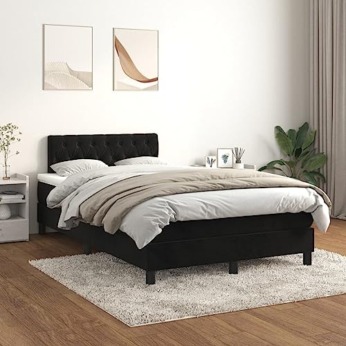 HUAKEHOM Boxspringbett mit Matratze Doppelbett Polsterbett Bett Hotelbett Bettrahmen Lattenrost Schlafzimmerbett Schwarz 120x200 cm Samt von HUAKEHOM