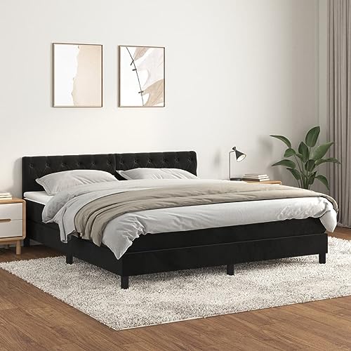 HUAKEHOM Boxspringbett mit Matratze Doppelbett Polsterbett Bett Hotelbett Bettrahmen Lattenrost Schlafzimmerbett Schwarz 160x200 cm Samt von HUAKEHOM