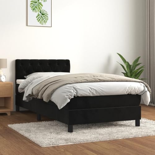 HUAKEHOM Boxspringbett mit Matratze Doppelbett Polsterbett Bett Hotelbett Bettrahmen Lattenrost Schlafzimmerbett Schwarz 80x200 cm Samt von HUAKEHOM