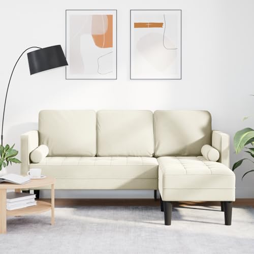 HUAKEHOM Ecksofa Sofa bequemes Design für drinnen modernes Wohnzimmer gemütliche Polsterung Stabiler Rahmen für draußen Creme 173x131x67 cm Samt von HUAKEHOM