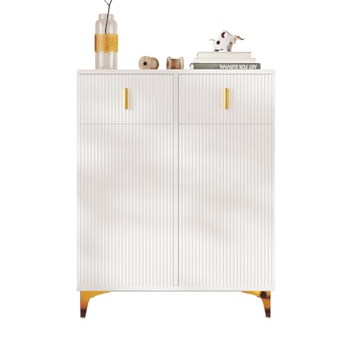 HUAKEHOM Eleganter Sideboard Schuhschrank mit Strukturpaneelen verstellbaren Einlegeböden und vergoldeten Verzierungen mit Schubladen Weiß HUAKEHOM Eleganter Sideboard Schuhschrank mit Strukturpaneelen verstellbaren Einlegeböden und vergoldeten Verzierungen mit Schubladen Weiß von HUAKEHOM