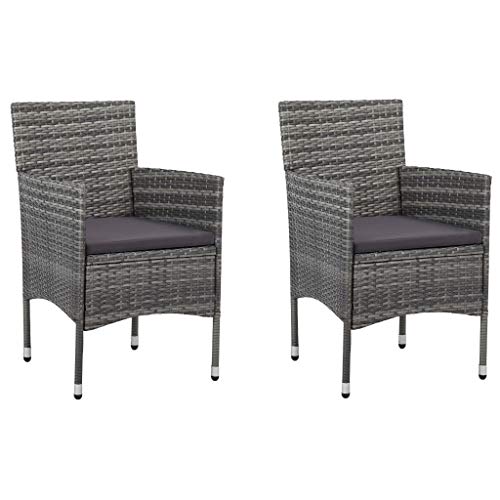 HUAKEHOM Garten-Essstühle 2 STK. Gartenstuhl Rattansessel Essstuhl Rattanstühle Gartenmöbel Sessel Stuhl Garten Rattanmöbel Rattanstuhl Poly RattanPoly Rattan Grau von HUAKEHOM