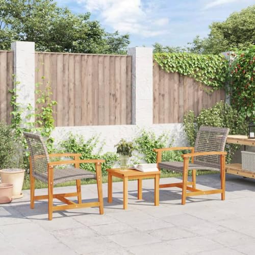 HUAKEHOM Gartenbank Garten Bank mit Rückenlehne Armlehnen Sitzbank mit Metallgestell Parkbank Außenbank Terrassenbank Gartenstühle 2 STK. Grau Poly Rattan und Akazienholz von HUAKEHOM