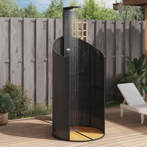 HUAKEHOM Gartendusche Outdoor Dusche mit Lattenboden Stahlrahmen Terrassendusche für Pool Schwimmbad Gartenmöbel Terrassenmöbel Schwarz 100x100x241,5 cm Poly Rattan Akazienholz von HUAKEHOM