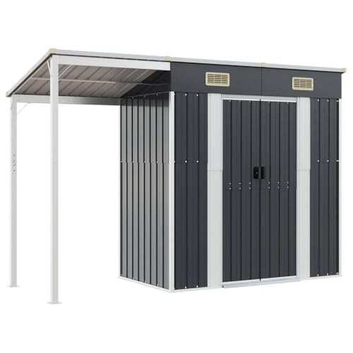HUAKEHOM Gartenhaus mit Schleppdach Schrägdach Gerätehaus für Gartengeräte Werkzeuge Garten Metall Schuppen Anthrazit 277x107x181 cm Stahl HUAKEHOM Gartenhaus mit Schleppdach Schrägdach Gerätehaus für Gartengeräte Werkzeuge Garten Metall Schuppen Anthrazit 277x107x181 cm Stahl von HUAKEHOM