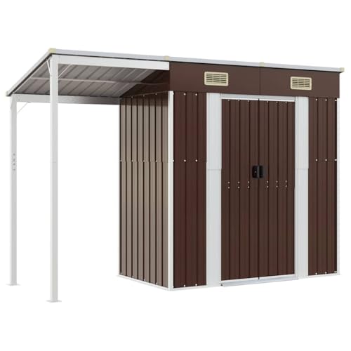 HUAKEHOM Gartenhaus mit Schleppdach Schrägdach Gerätehaus für Gartengeräte Werkzeuge Garten Metall Schuppen Braun 277x107x181 cm Stahl HUAKEHOM Gartenhaus mit Schleppdach Schrägdach Gerätehaus für Gartengeräte Werkzeuge Garten Metall Schuppen Braun 277x107x181 cm Stahl von HUAKEHOM