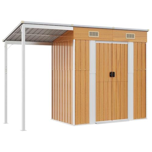 HUAKEHOM Gartenhaus mit Schleppdach Schrägdach Gerätehaus für Gartengeräte Werkzeuge Garten Metall Schuppen Hellbraun 277x107x181 cm Stahl HUAKEHOM Gartenhaus mit Schleppdach Schrägdach Gerätehaus für Gartengeräte Werkzeuge Garten Metall Schuppen Hellbraun 277x107x181 cm Stahl von HUAKEHOM
