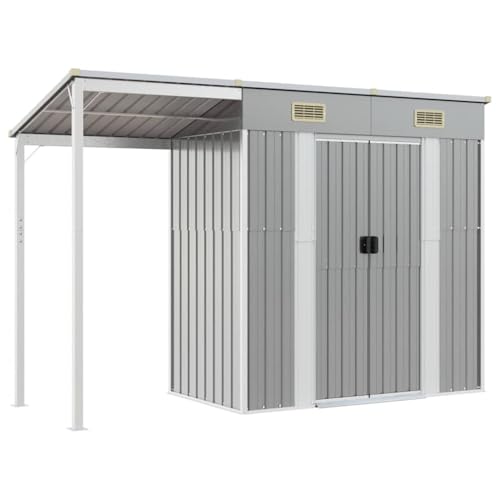 HUAKEHOM Gartenhaus mit Schleppdach Schrägdach Gerätehaus für Gartengeräte Werkzeuge Garten Metall Schuppen Hellgrau 277x107x181 cm Stahl HUAKEHOM Gartenhaus mit Schleppdach Schrägdach Gerätehaus für Gartengeräte Werkzeuge Garten Metall Schuppen Hellgrau 277x107x181 cm Stahl von HUAKEHOM