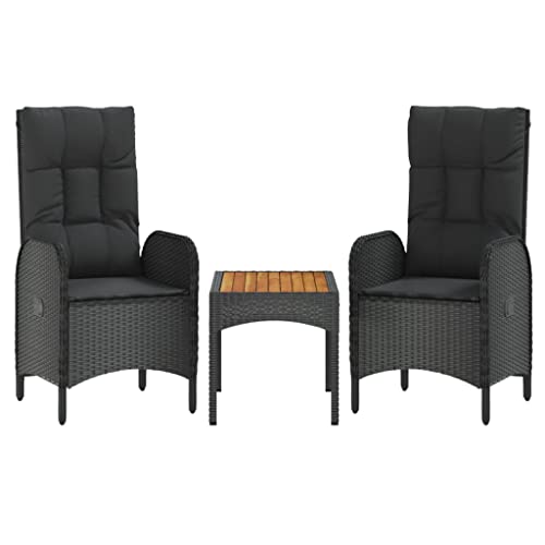 HUAKEHOM Gartenmöbel 3-TLG. mit Kissen Sitzgruppe Gartenset Bistroset Sitzgarnitur Balkonmöbel Rattanmöbel Sessel Tisch Garnitur Poly Rattan (Schwarz) von HUAKEHOM