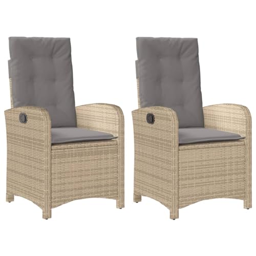 HUAKEHOM Gartensessel mit Kissen 2 STK. Gartenstuhl mit Verstellbarer Rückenlehne Liegestuhl mit Stahlrahmen Sessel Stuhl Relaxsessel Poly Rattan Beigemischung Poly Rattan von HUAKEHOM