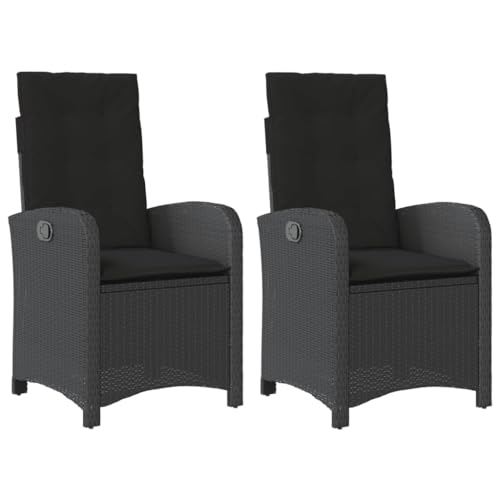 HUAKEHOM Gartensessel mit Kissen 2 STK. Gartenstuhl mit Verstellbarer Rückenlehne Liegestuhl mit Stahlrahmen Sessel Stuhl Relaxsessel Poly Rattan Schwarz Poly Rattan von HUAKEHOM