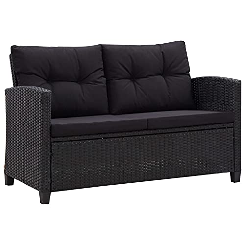 HUAKEHOM Gartensofa 2-Sitzer mit Kissen Lounge Sofa Gartenmöbel Gartenbank Bank Rattansofa Balkon Terrasse Garten 124cm Poly Rattan (Schwarz, 68,1T x 124B x 77H cm) von HUAKEHOM