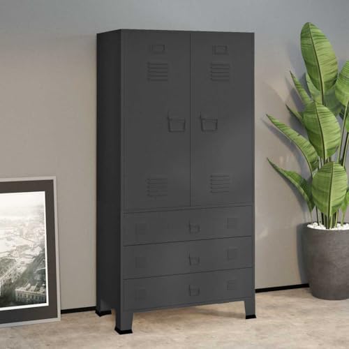 HUAKEHOM Industrial Kleiderschrank Garderobenschrank Schlafzimmerschrank Metallschrank Lagerschrank Mehrzweckschrank Schrank Anthrazit 90x50x180 cm Metall von HUAKEHOM
