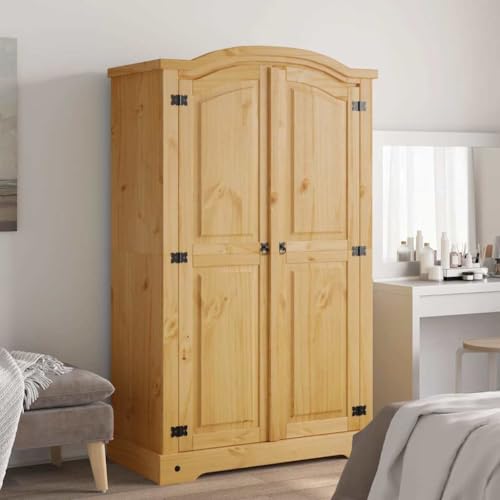 HUAKEHOM Kiefernholz Kleiderschrank Mexiko-Stil Corona Garderobenschrank Schlafzimmerschrank Dielenschrank Holzschrank Schrank 2 Türen von HUAKEHOM
