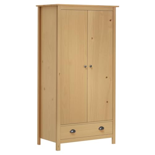 HUAKEHOM Kiefernholz Massivholz Kleiderschrank mit 2 Türen 1 Schublade Garderobenschrank Holzschrank Schrank Schlafzimmerschrank Kiefer 89x50x170 cm von HUAKEHOM
