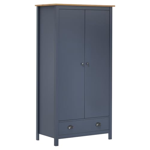 HUAKEHOM Kiefernholz Massivholz Kleiderschrank mit 2 Türen 1 Schublade Garderobenschrank Holzschrank Schrank Schlafzimmerschrank Kiefer Grau 89x50x170 cm von HUAKEHOM