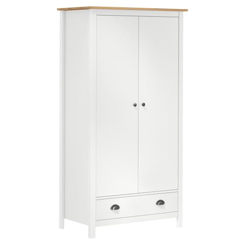 HUAKEHOM Kiefernholz Massivholz Kleiderschrank mit 2 Türen 1 Schublade Garderobenschrank Holzschrank Schrank Schlafzimmerschrank Kiefer Weiß 89x50x170 cm von HUAKEHOM