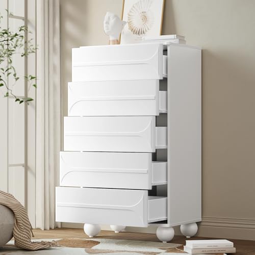 HUAKEHOM Kommode mit 5 Schubladen und elegantem Prägedesign Metallfüße großzügiger Stauraum abgerundete Ecken HUAKEHOM Kommode mit 5 Schubladen und elegantem Prägedesign Metallfüße großzügiger Stauraum abgerundete Ecken von HUAKEHOM
