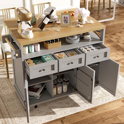 HUAKEHOM Moderne Kücheninsel Küchenschrank Essschrank mit Holzmaserung Esswagen mit Rädern mit multifunktionalem Stauraum herausnehmbaren Trennwänden mit Handtuchhalter grau HUAKEHOM Moderne Kücheninsel Küchenschrank Essschrank mit Holzmaserung Esswagen mit Rädern mit multifunktionalem Stauraum herausnehmbaren Trennwänden mit Handtuchhalter grau von HUAKEHOM