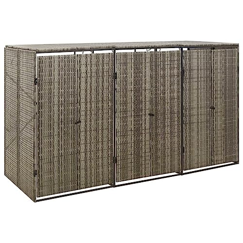 HUAKEHOM Mülltonnenbox Müllbox Mülltonnenverkleidung Mülltonnenhaus Gartenbox Müllcontainer für 3 Tonnen Grau 207x80x117 cm Poly Rattan HUAKEHOM Mülltonnenbox Müllbox Mülltonnenverkleidung Mülltonnenhaus Gartenbox Müllcontainer für 3 Tonnen Grau 207x80x117 cm Poly Rattan von HUAKEHOM