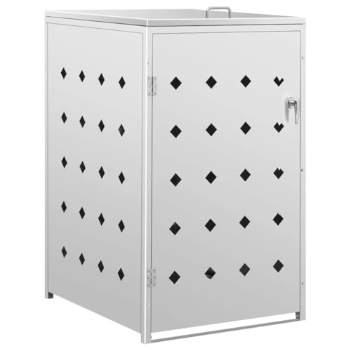 HUAKEHOM Mülltonnenbox für 1 Tonnen Müllbox Mülltonnenverkleidung Abschließbar Mülltonne Mülltonnenbox Müllcontainer Gerätebox 240L Silbern Edelstahl von HUAKEHOM