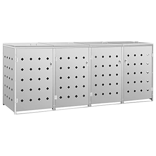 HUAKEHOM Mülltonnenbox für 4 Tonnen Müllbox Mülltonnenverkleidung Abschließbar Mülltonne Mülltonnenbox Müllcontainer Gerätebox 240L Silbern Edelstahl von HUAKEHOM