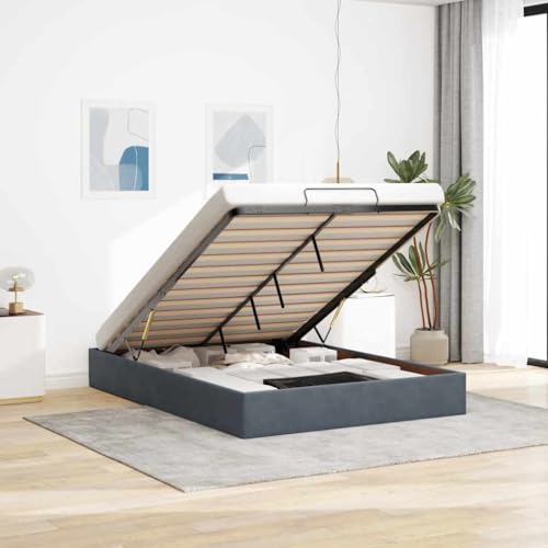 HUAKEHOM Ottoman-Bett ohne Matratze Bettrahmen Bettgestell mit Stauraum Polsterbett Bett Dunkelgrau 140x200 cm Samt von HUAKEHOM