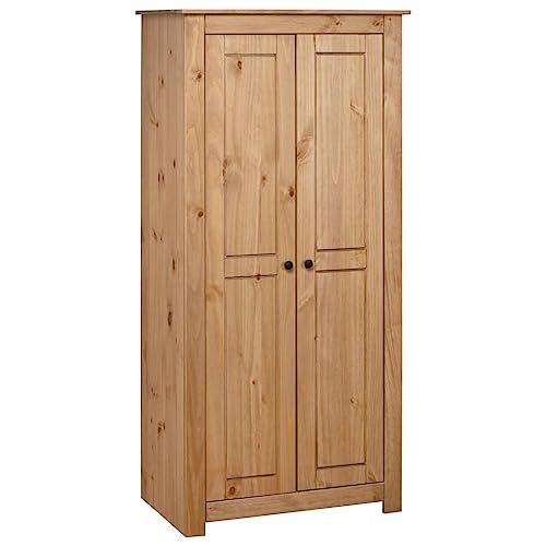 HUAKEHOM Panama Kiefernholz Massiv Kleiderschrank mit 2 Fächern 1 Kleiderstange Garderobenschrank Schlafzimmerschrank Schrank 80x50x171,5 cm von HUAKEHOM