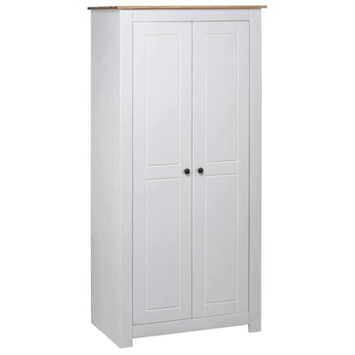 HUAKEHOM Panama Kiefernholz Massiv Kleiderschrank mit 2 Fächern 1 Kleiderstange Garderobenschrank Schlafzimmerschrank Schrank Weiß 80×50×171,5 cm von HUAKEHOM