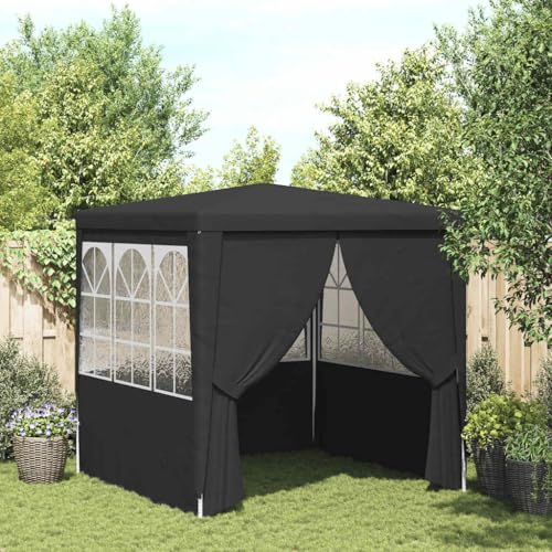 HUAKEHOM Profi Partyzelt mit Seitenwänden UV-beständig Wasserbeständig Pavillon Festzelt Gartenpavillon Gartenzelt Garten Bierzelt 2,5×2,5m Anthrazit 90 g/m² von HUAKEHOM